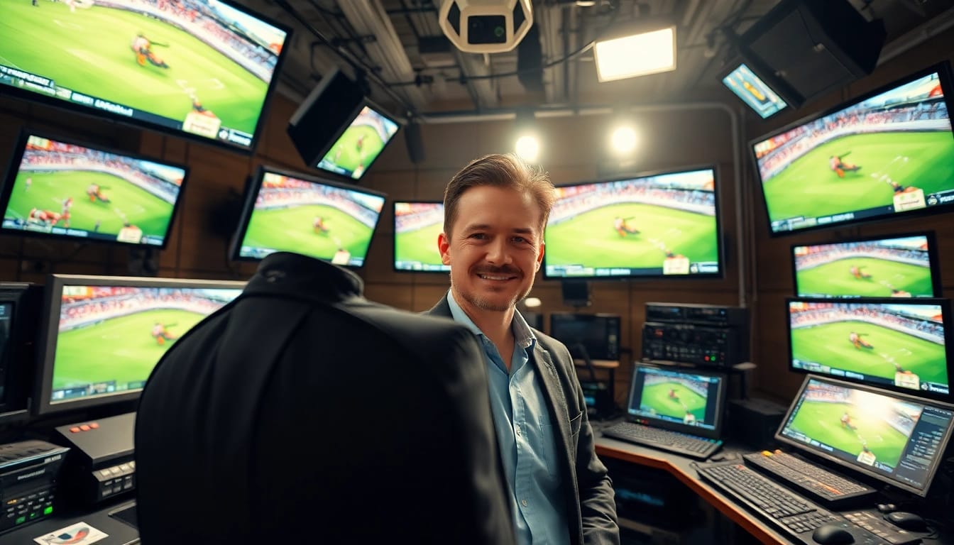 Sports Broadcasting in a modern studio showcasing a dynamic sports event analysis.