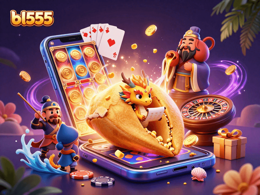 Spin the reels at bl555 and discover jackpots in this vibrant 3D casino scene.