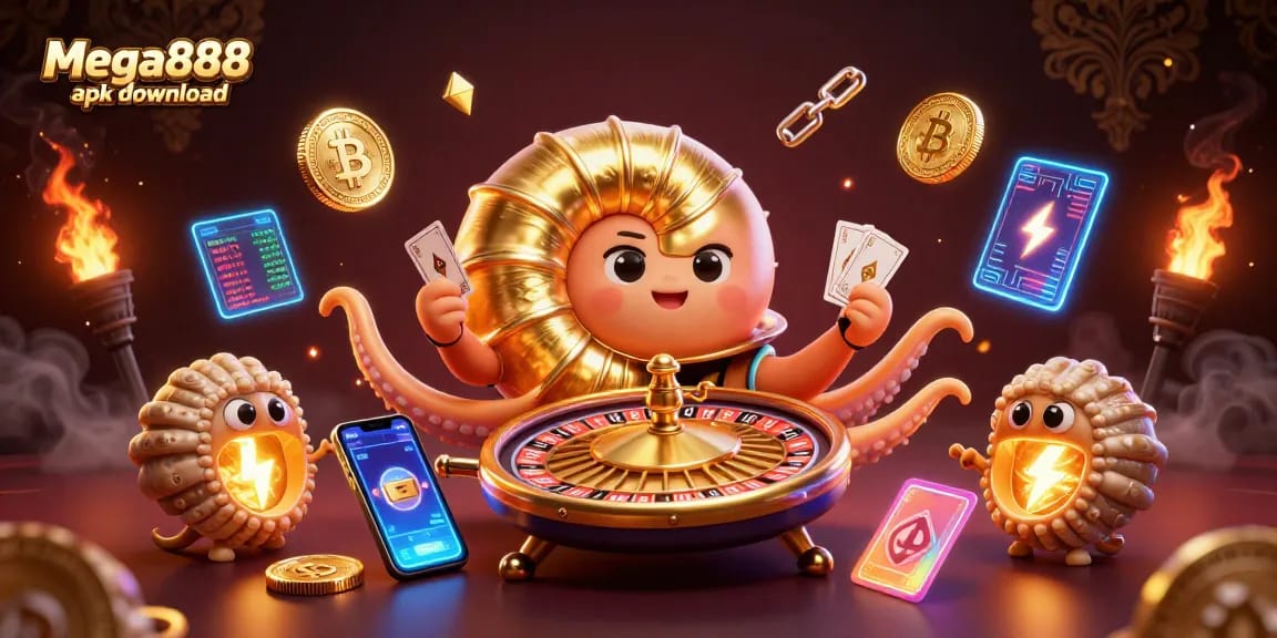 Experience mega888 apk download with vibrant gambling elements and characters in this exciting casino scene.