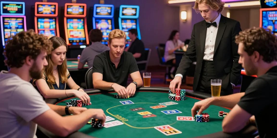 Players engaging in a thrilling game of poker at FAFA828 casino, immersed in strategy and excitement.