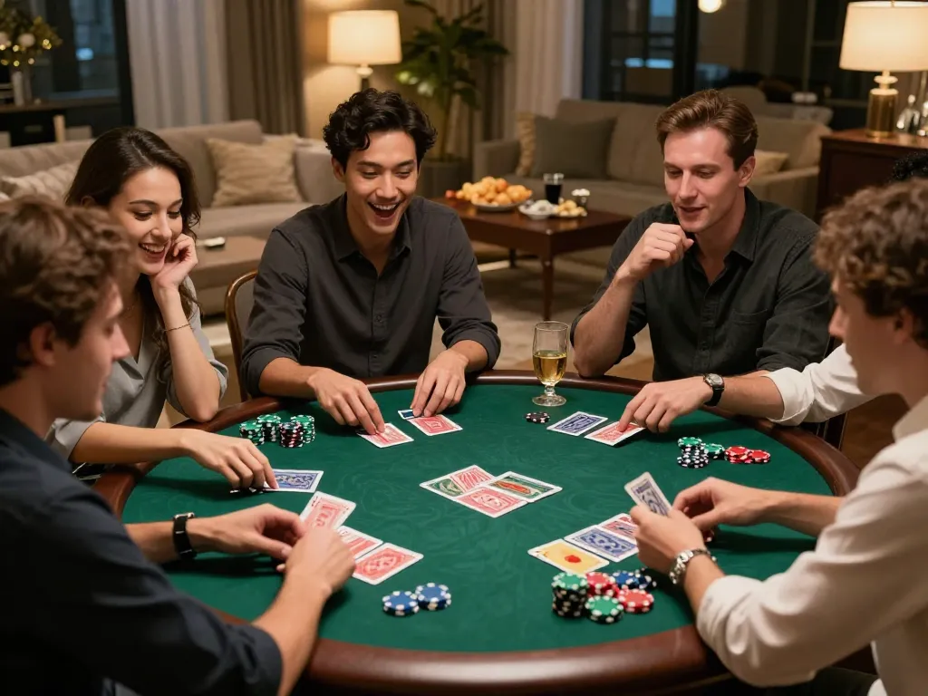 GO88 players enjoying a card game night filled with excitement and strategy at home.