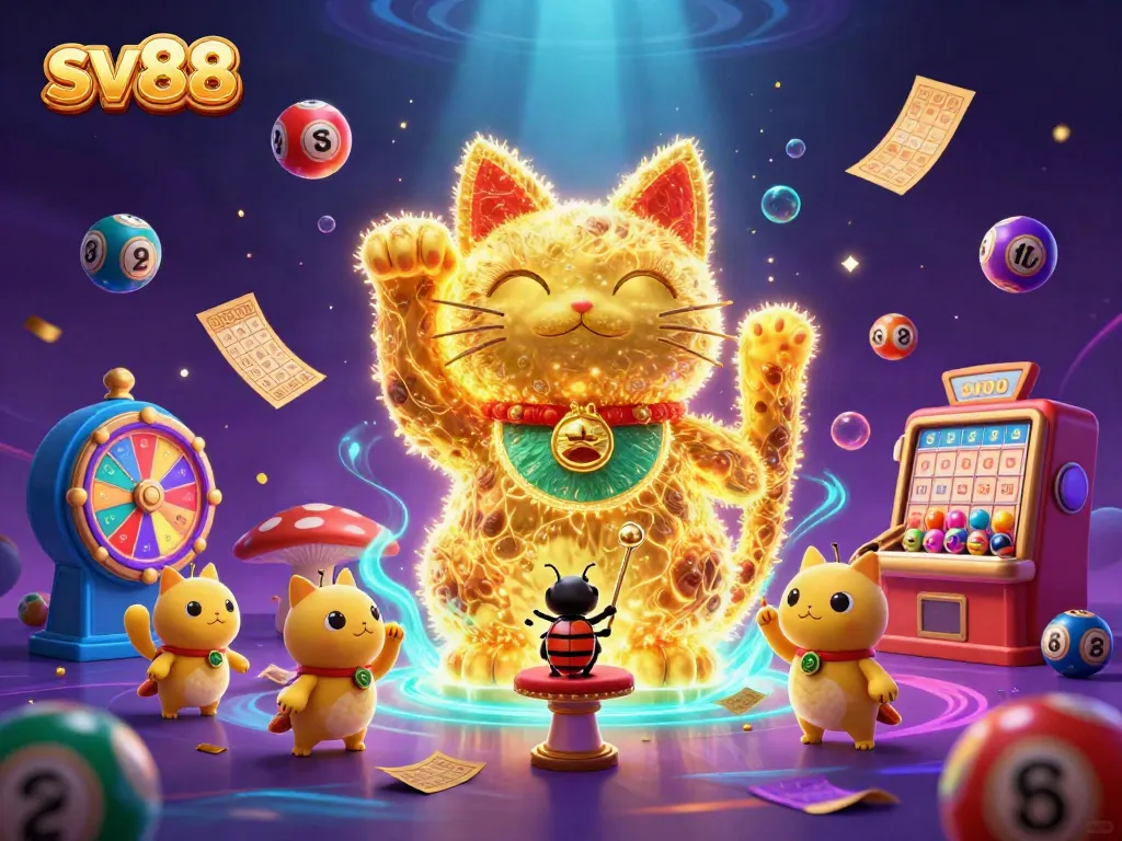 Experience exciting casino action with sv88 illustrated by golden fireflies and dynamic lottery elements
