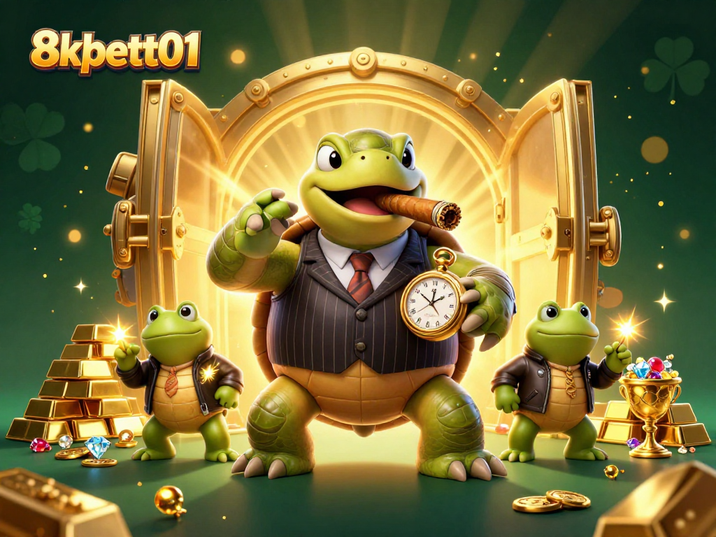 Immerse in thrilling fun with 8xbett01's energetic casino scene featuring turtles and bullfrogs.