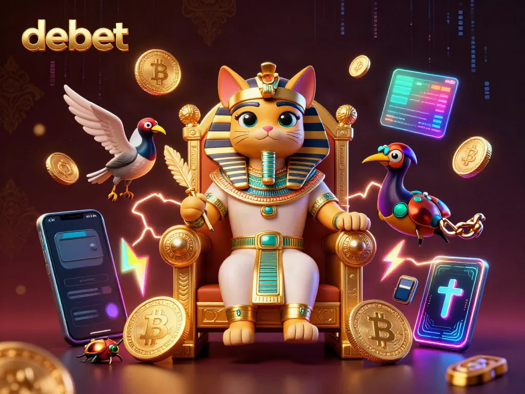 Experience exciting gaming adventures with debet, featuring a 3D Egyptian-themed scene of thrilling coin winnings.