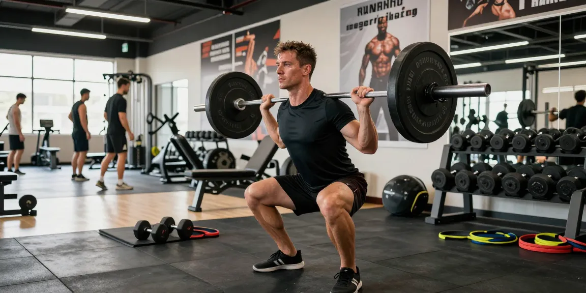 Muscular man training at Anabolika Shop fitness gym, highlighting strength and determination in a vibrant workout environment.