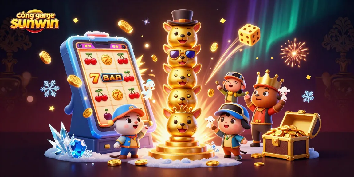 Experience the vibrant cổng game sunwin scene featuring dynamic slots and animated characters.