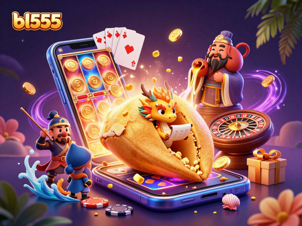 Spin the reels at bl555 and discover jackpots in this vibrant 3D casino scene.
