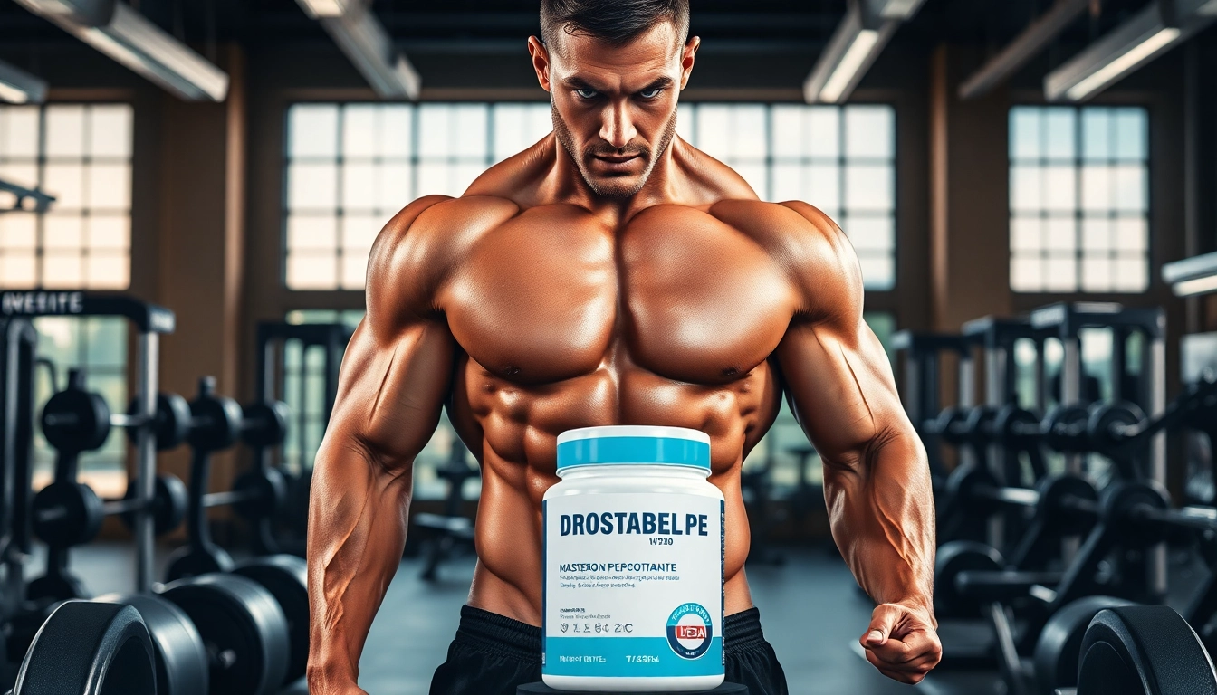 Drostabal-P Masteron Propionate präsentiert von einem Fitnessmodell im modernen Fitnessstudio.