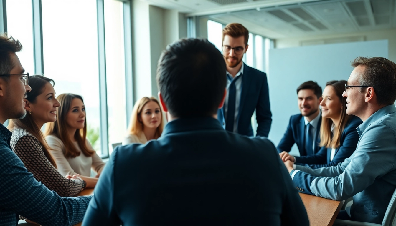 Headhunter IT interview process with diverse candidates in a modern office.